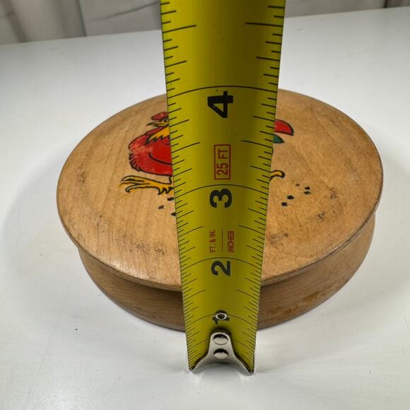 Vintage Wooden Hamburger Press with Painted Rooster Design Hinged Lid - Picture 6 of 6